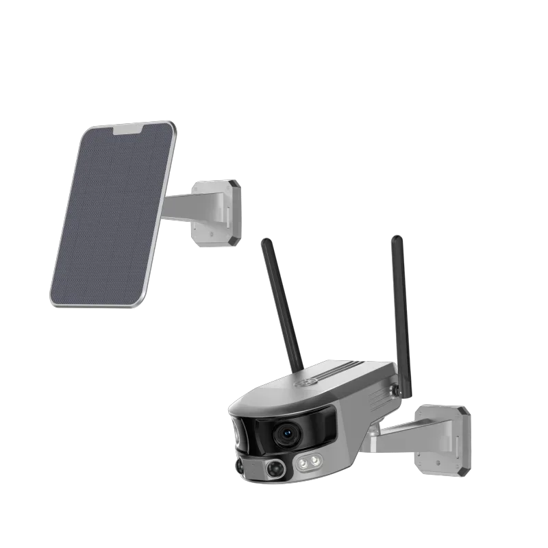 180 graden menselijke detectie 4K IP Cam Outdoor Dual Lens Wifi Zonne-energie 18000 mah Batterij Schijnwerper Nachtzicht Fisheye Camera