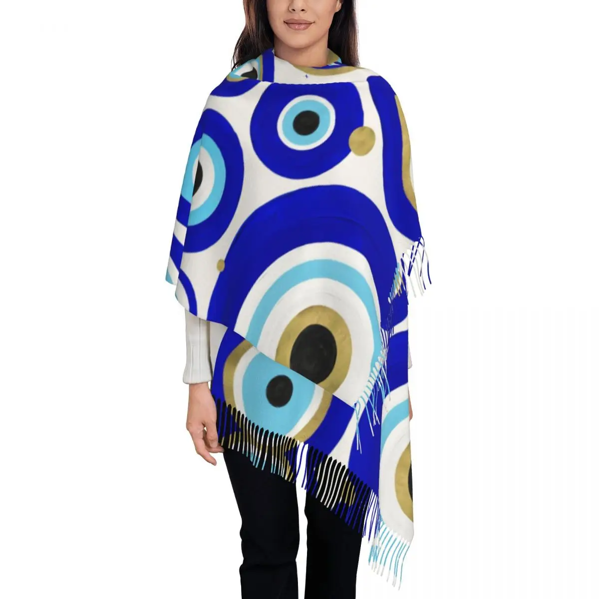 

Evil Eye Charms Shawls Wraps for Women Winter Large Soft Scarf Greek Amulet Nazar Lucky Reversible Shawl Scarves