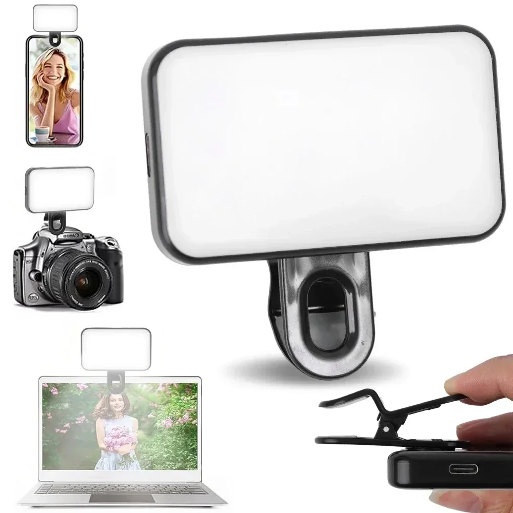 Mini Selfie Fill Light 3 Color Modes Adjustable Brightness Rechargeable Clip on Mobile Phones Computers Photography LED Lights