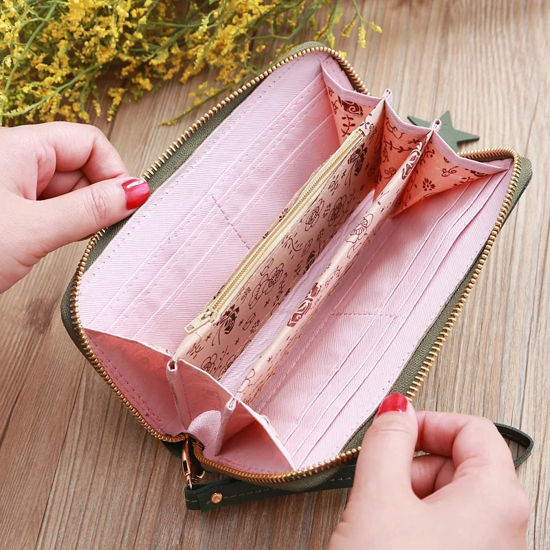 Solid Color Long Ladies Wallet Wallet Clip Tassel Ladies Wallet Zipper Coin Mobile Phone Purse Light