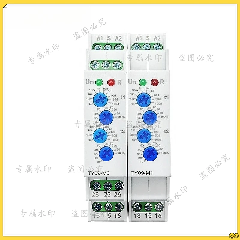 TY09-M1 M2 Cyclic Delay Timer Relay Switch SPDT 220V 16A AC/DC12V-240V 50/60Hz 0.1s-100 Days 2SPDT Rail