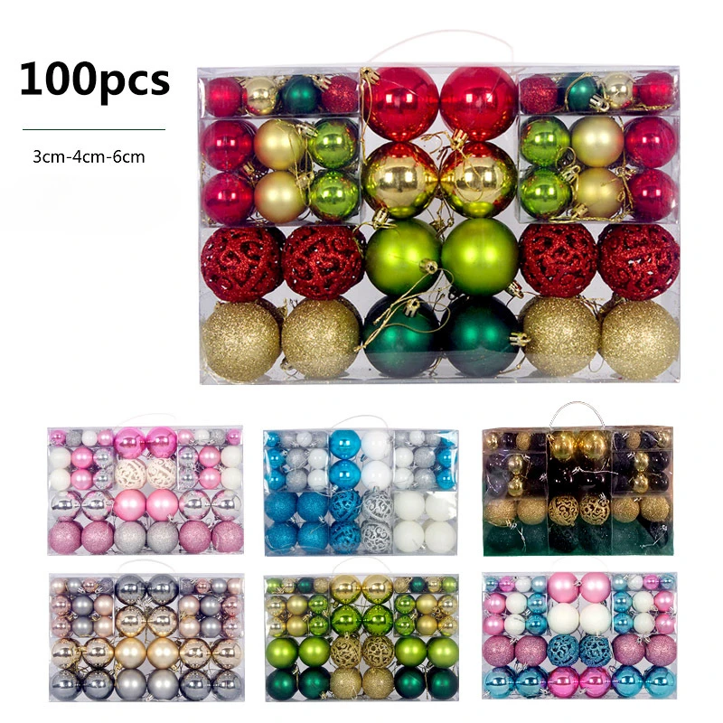 New Product Christmas Ball Color Set 100pcs Boxed Christmas Decoration Hanging Ball Christmas Tree Pendant Set