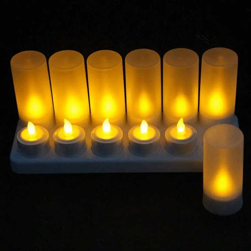 Conjunto de lâmpadas de vela LED recarregável, cintilação Simulação, Chama, Luz Noturna, Criativos, Festa, Casa, Decoração de Mesa, Chá, 12