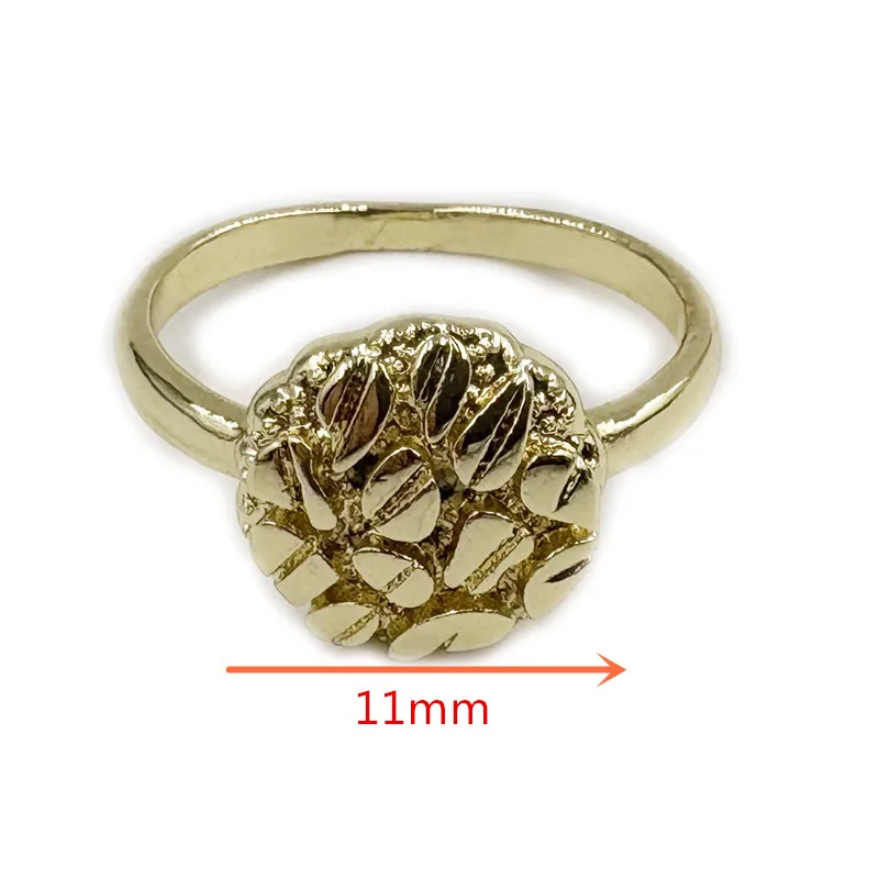 14K Gold Plated Hip Hop Style Round Flower Shape Nugget Design Ring for Women Irregular Geometric Street Rock Fashion 11mm