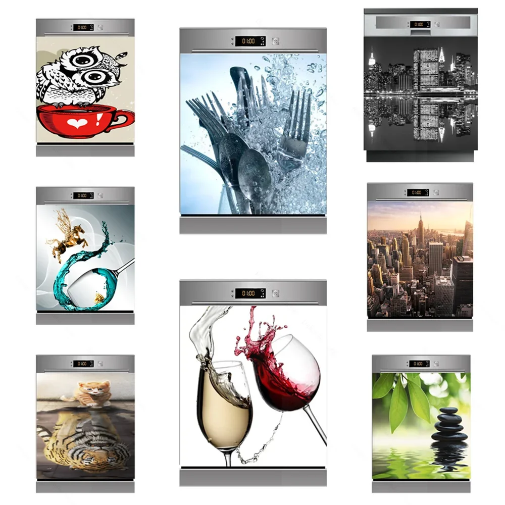 

INS Clean Forks Wine Glass Dishwasher Stickers Self-Adhesive PVC Removable Decal DIY Kitchen Decor Cabinet Door Custom Size