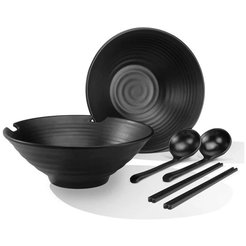 2 Sets Salad Bowls,Ramen Soup Bowls,Mixing Bowls Dishware Set (With Chopsticks&Spoon),Home Kitchen Cereal Bowls