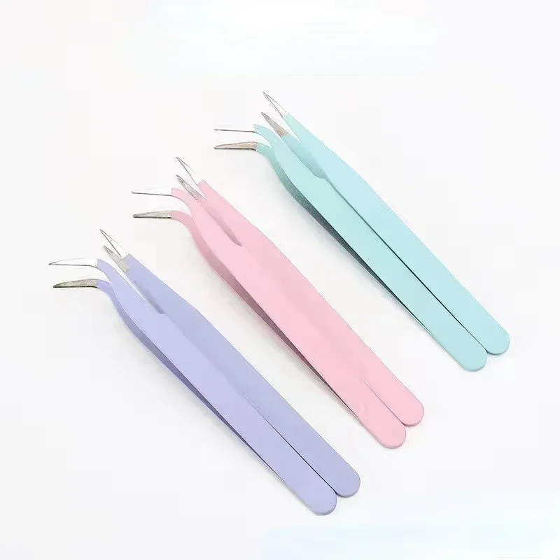 Strumento per la raccolta del trucco con strass Ciglia in acciaio inossidabile colorato Pinzette dritte + curve per adesivo per nail art Strumento per pinzette fai da te