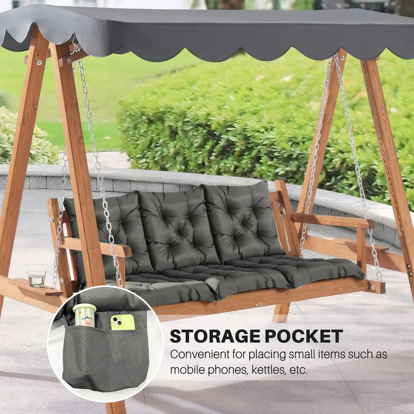 Cuscino da panca impermeabile Comodo cuscino da panca e cuscino per lo schienale con tasca portaoggetti Cuscino da esterno per panca da giardino