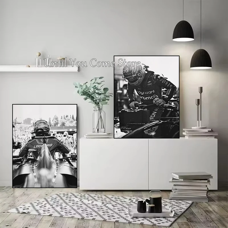 F1 سباق سائق سلسلة أبيض وأسود ملصق طباعة قماش صور المنزل لغرفة المعيشة جدار ديكور حديث اللوحة بدون إطار #3