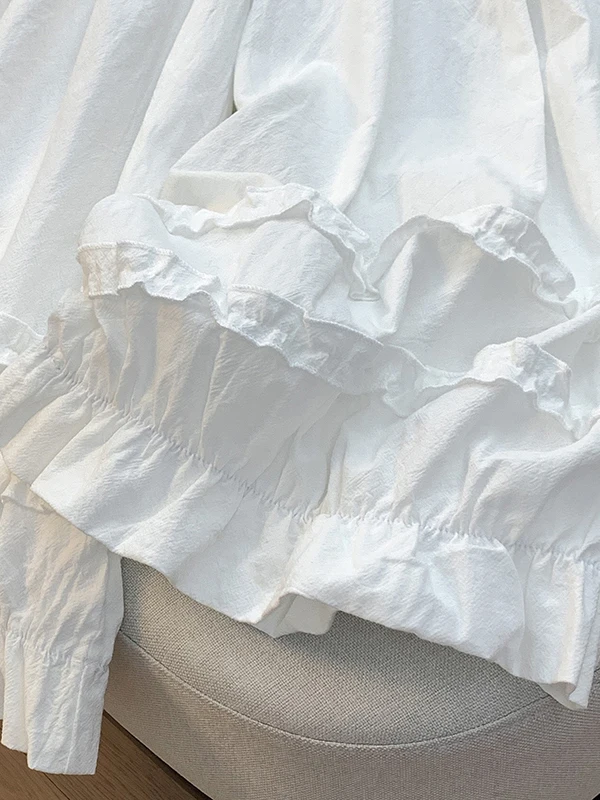 カジュアルワイドレッグパンツ レディース 重装飾フリルランタンパンツ カラーハイウエスト九分丈ルーズフィット 夏新作