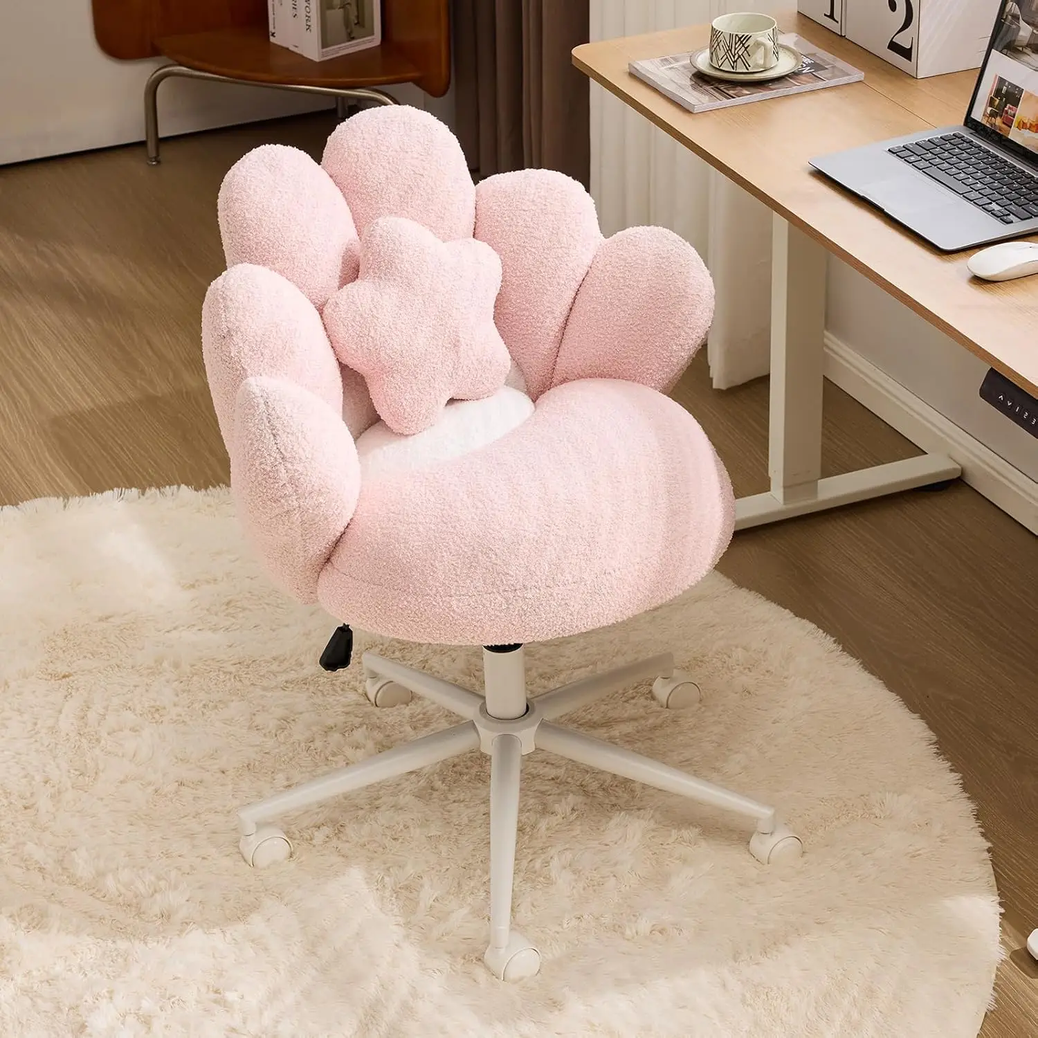 

Lovely Petal Vanity Desk Chair with Star Pillow, Height Adjustable Armless Swivel Chair in Vibrant Color-Blocking, Modern