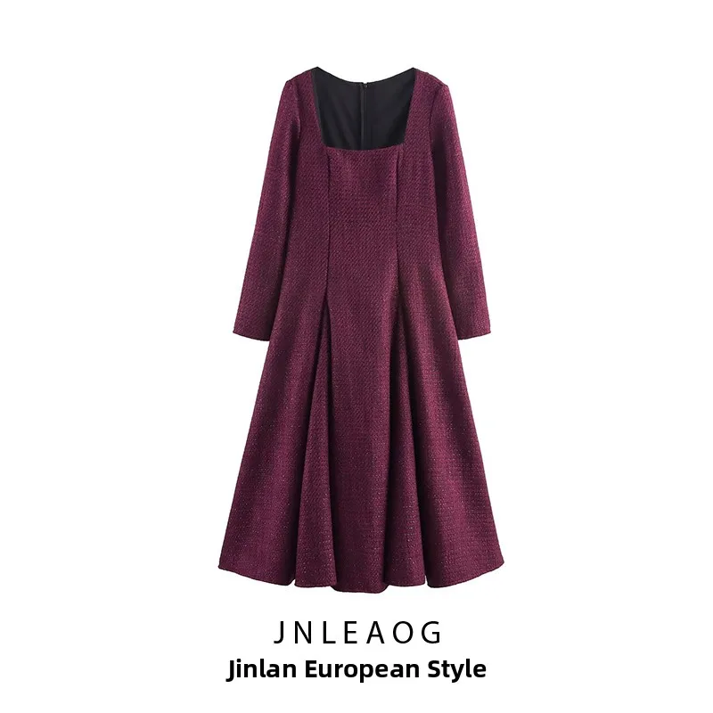 เสื้อสตรีทรงยาวดีไซน์หรูหรา คอเหลี่ยม ผ้าทวีด แฟชั่นลำลอง ผ้าโพลีเอสเตอร์ รุ่น H สำหรับฤดูใบไม้ร่วง