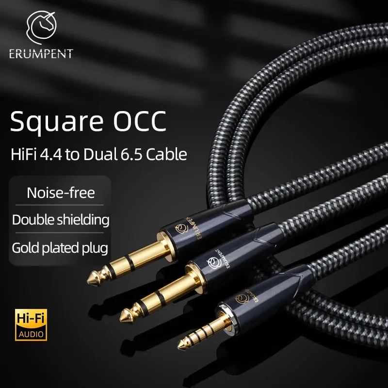 HiFi 4.4 to Dual 6.5 Cable High Quality Square OCC Double Shielding Balanced 4.4mm Jack to Dual 6.5mm TRS Jack Audio Cable