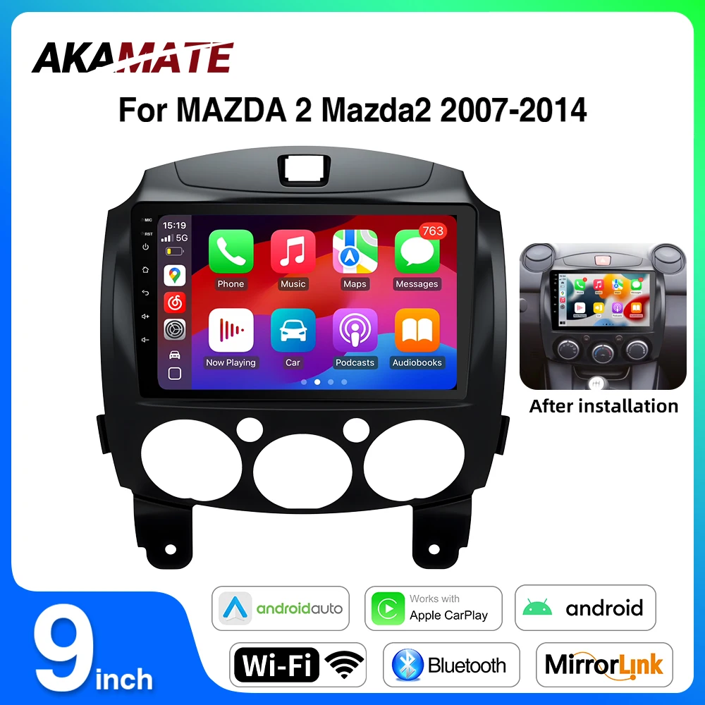 9Inch Android13.0 Car Radio for MAZDA2 Mazda2 2007 - 2014 Multimedia Player CarPlay Android Auto GPS Navigation Bluetooth WIFI