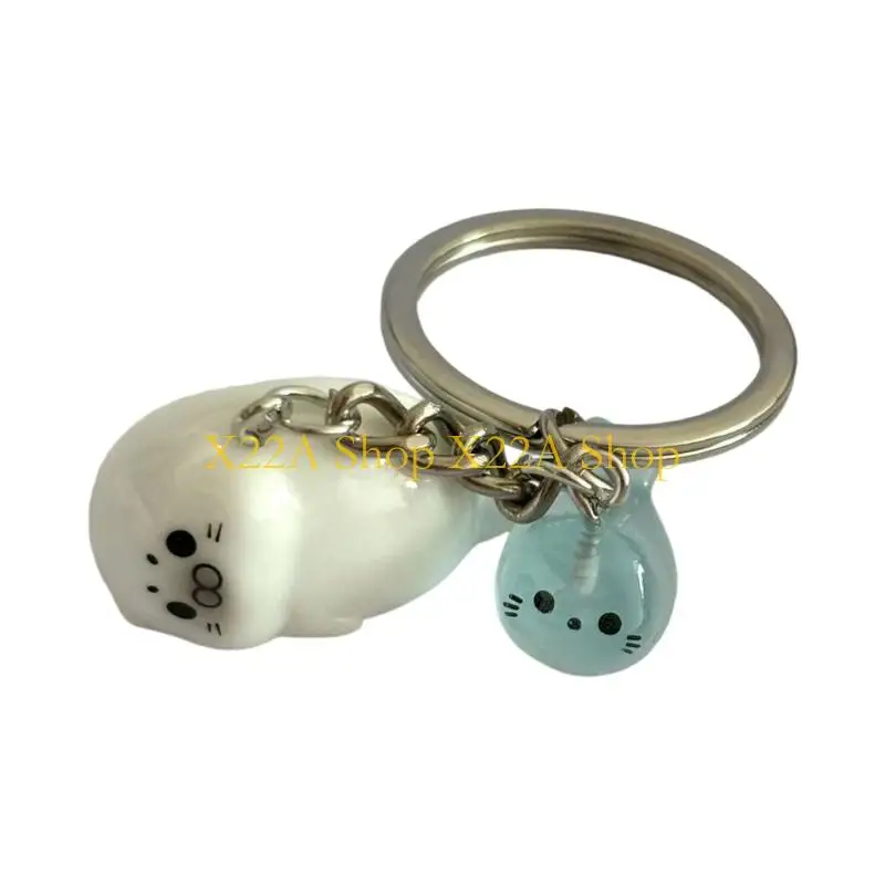 Unique Glowing Cartoon Sea Lions Ring Fun Animal Designs Keychain Accessory Gift