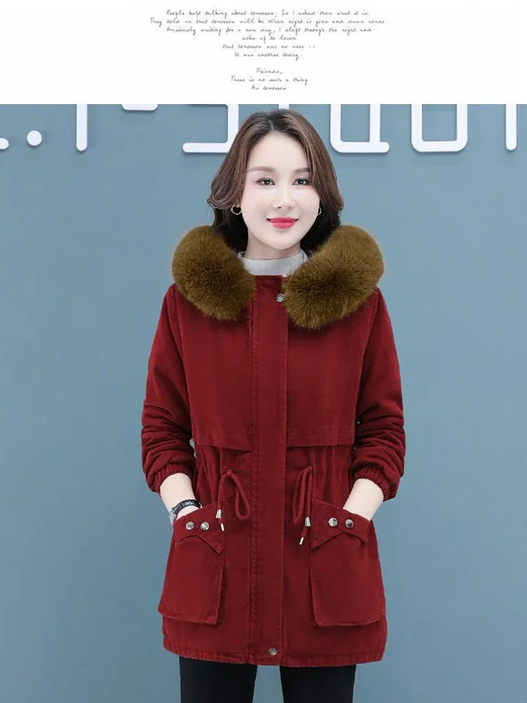 Loose Casual Padded Coat Female Large Size Plush Fur Collar Thick Down Cotton Jackets Womens 2024 Winter Jacket