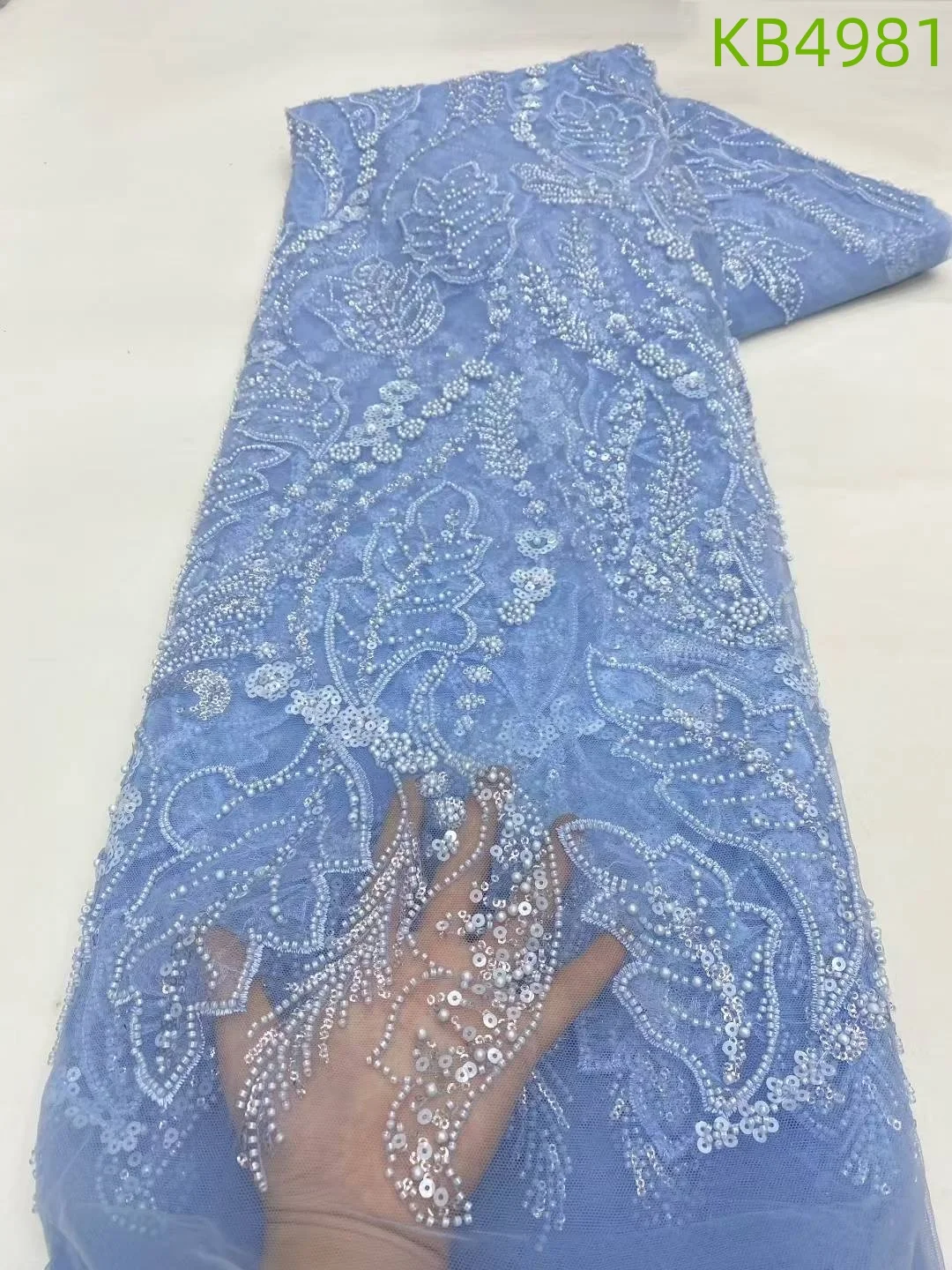 

African Lace Fabric 5 Yards High Quality 2025 Gold Beaded French Mesh Nigerian Sequins Tulle Lace For Wedding Party Dress KB4981