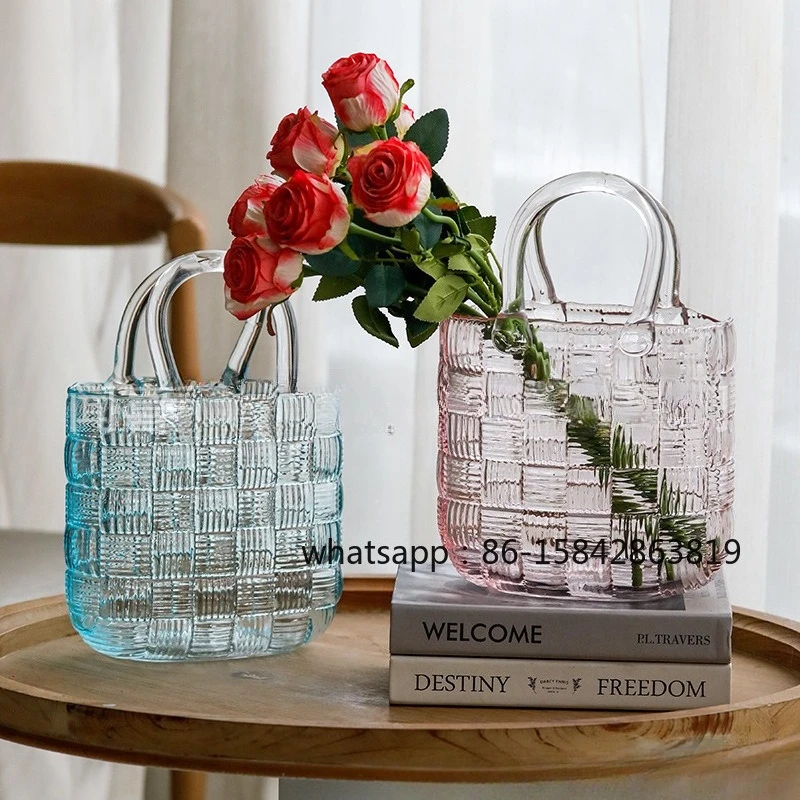 

Creative Portable Woven Bag Vase Square Pattern Water Flower Vase Living Room Home Soft Decoration
