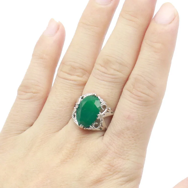 Buy 3 Get 1 Free 21x11mm Delicate Fine Cut 3.8g Real Green Emerald Red Ruby Blue Sapphire Women Engagement Silver Rings