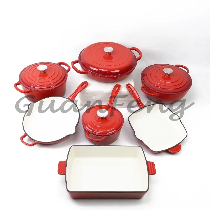 7-Piece Enamel Cast Iron Cookware Set Saucepan Frying Pan Seafood Pan Baking Pan Home Kitchen