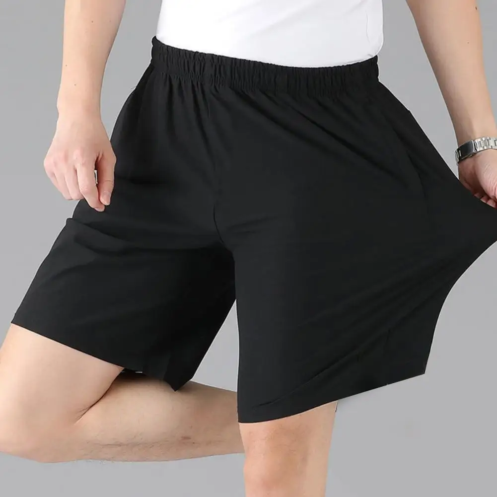 Men Shorts High-Waist Zipper Pockets Wide Leg Solid Color Breathable Sports Shorts Ice Silk Loose Casual Fitness Running Shorts