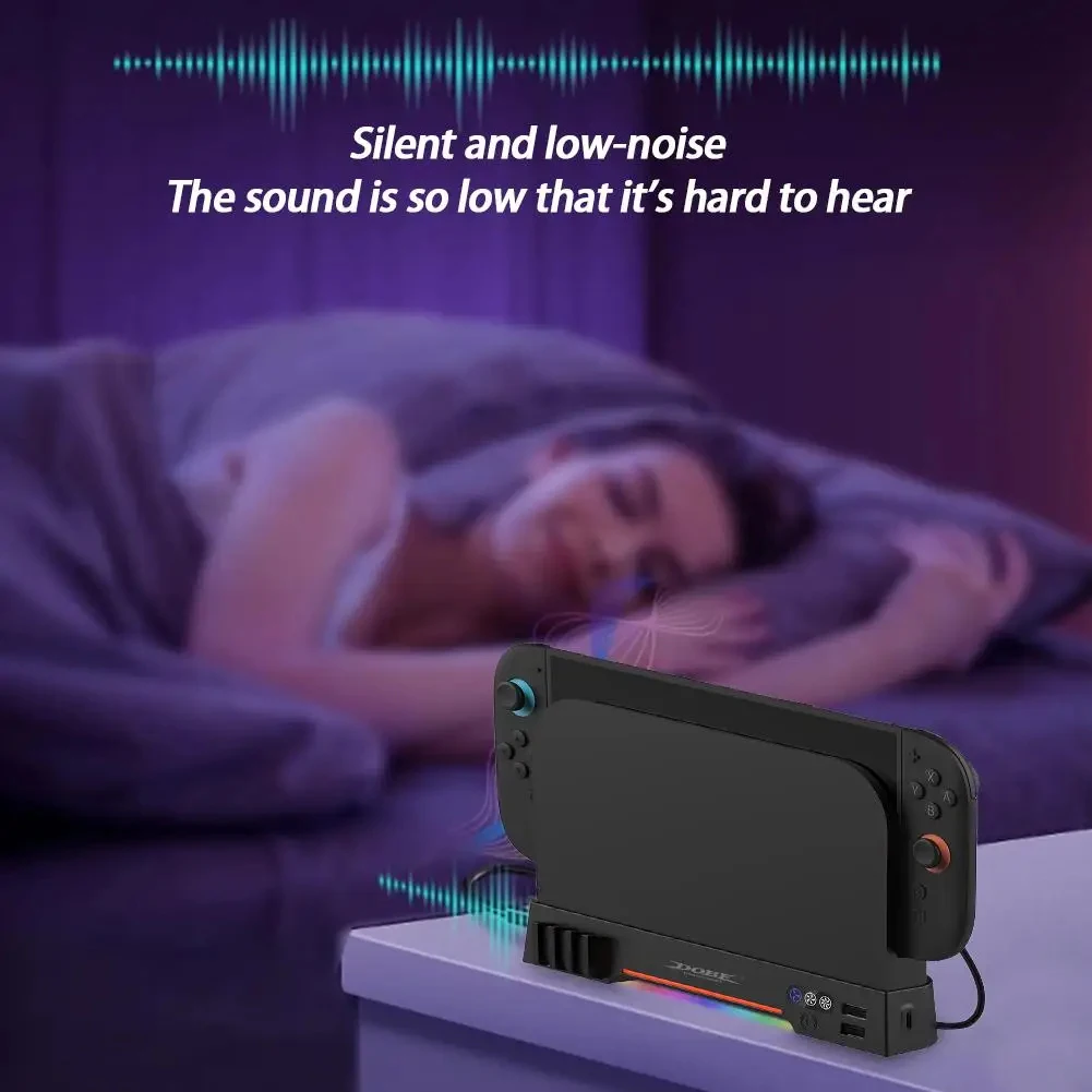 Ventilador de refrigeración para Switch 2, Base de disipador de calor de estación de acoplamiento con expansión USB/NGC, iluminación RGB, ventilador doble para montaje en pared Switch 2