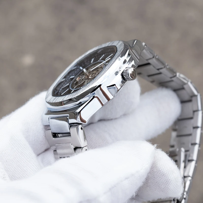 Мужские роскошные часы-браслет с квадратным циферблатом со скелетом, автоматические механические часы, модные деловые часы для мужчин