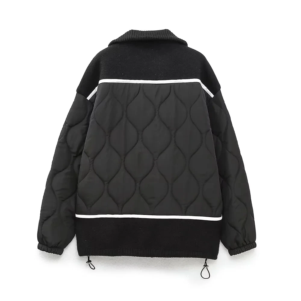 Parkas Womens Korean Fall Corduroy Fleece-Lined Double-Layer Patchwork Lining Stand-Collar Plaid Buttonless Lace-Up Pleated Midi