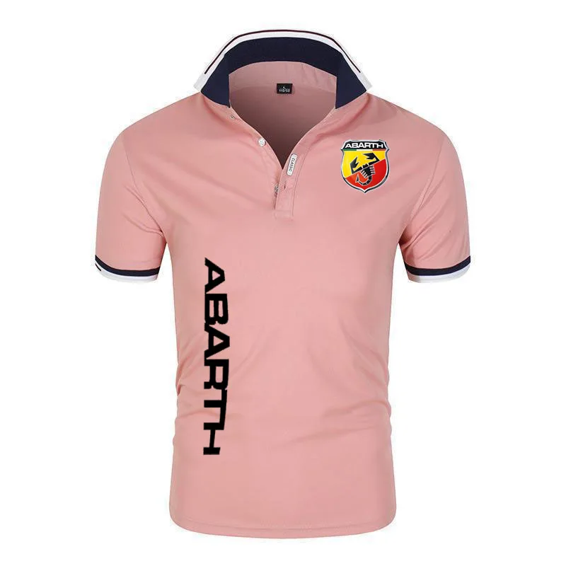 2024 new solid color men\'s POLO shirt oversized T shirt abarth print loose trend business casual men short sleeve top