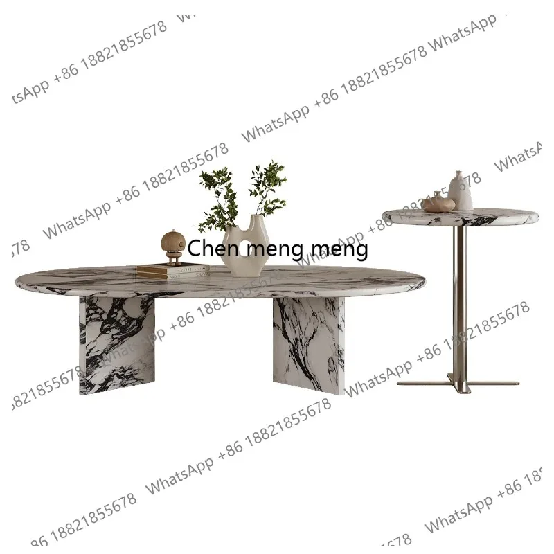 

French Cream Marble Coffee Table, Round Vintage Luxury Designer End Table for Living Room, Modern Natural Stone Table​