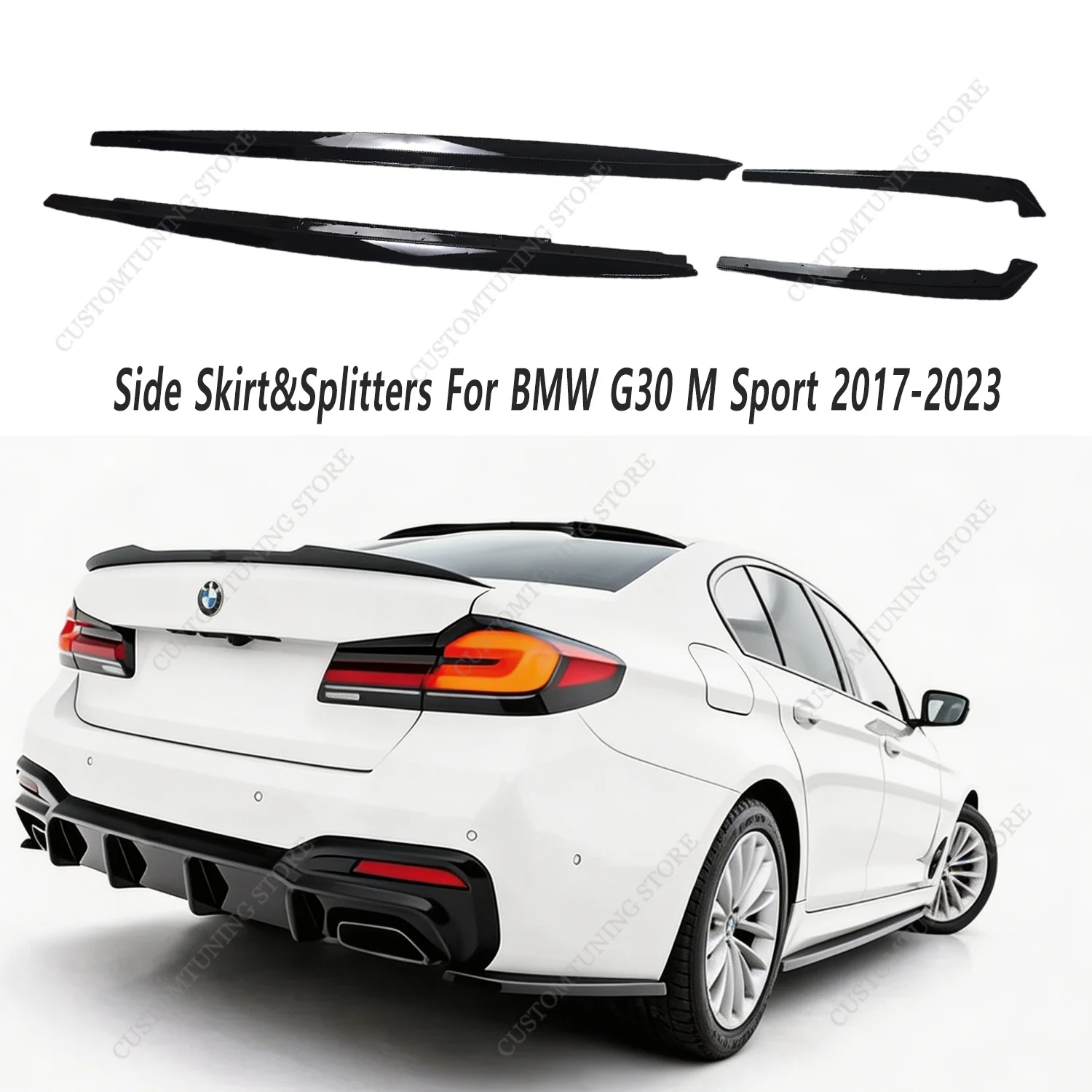 Image of Glänzend schwarze Max Style ABS Seitenschweller & Seitensplitter für BMW G30 G31 5er Limousine/Kombi M Sport 2017-2023 Bodykits Tuning