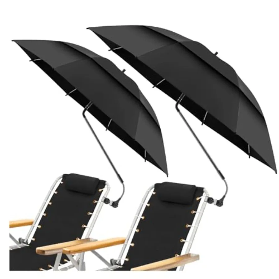 

Beach chair umbrella for outdoor use, polyester fabric, black, UPF50+ sun protection with 360 adjustable clamp and double canop
