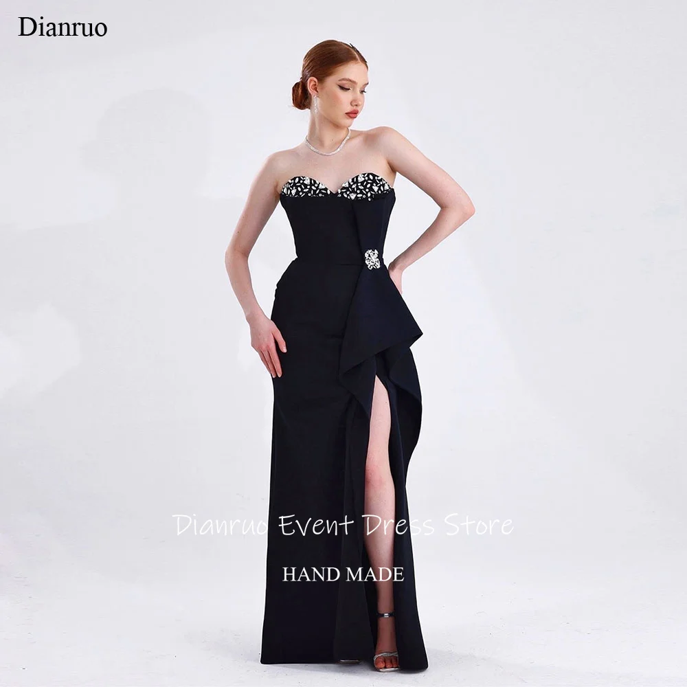 Dianruo Crystal Русалка Вечерние платья Милая спинка Robe De Soirée Femme Элегантные черные платья для выпускного вечера с высоким разрезом по индивидуальному заказу