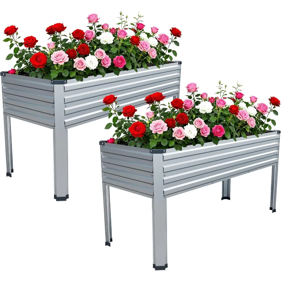

2PCS Galvanized Raised Garden Bed Outdoor with Legs48×18×32in Metal Elevated Raised Planter Box for Backyard Patio Balcony 300l