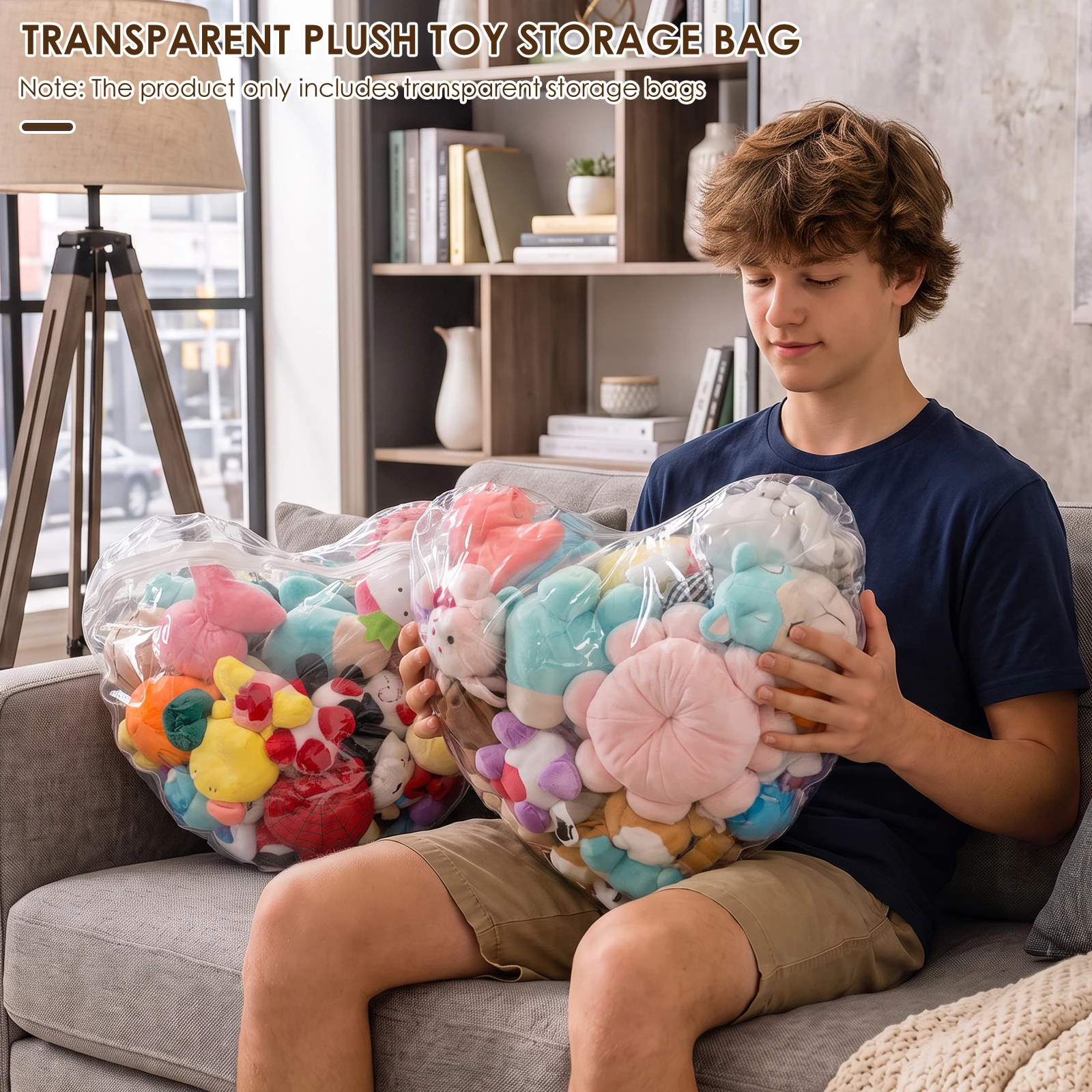 2Pcs Transparent Plush Toy Storage Bag PVC Clear Stuffed Animal Cushion Storage Cover with Zipper Foldable Toy Organizer Bag