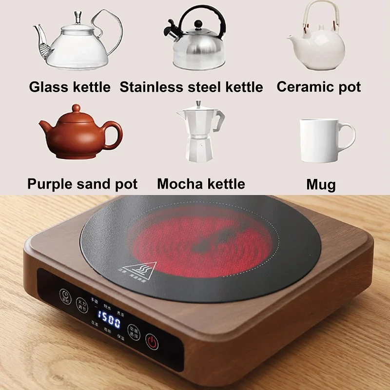 1500 واط الكهربائية موقد سيراميك الذكية الشاي موقد سخان مياه الغليان مدفأة 7 والعتاد مكتب توقيت الدفء صانع الشاي 220 فولت
