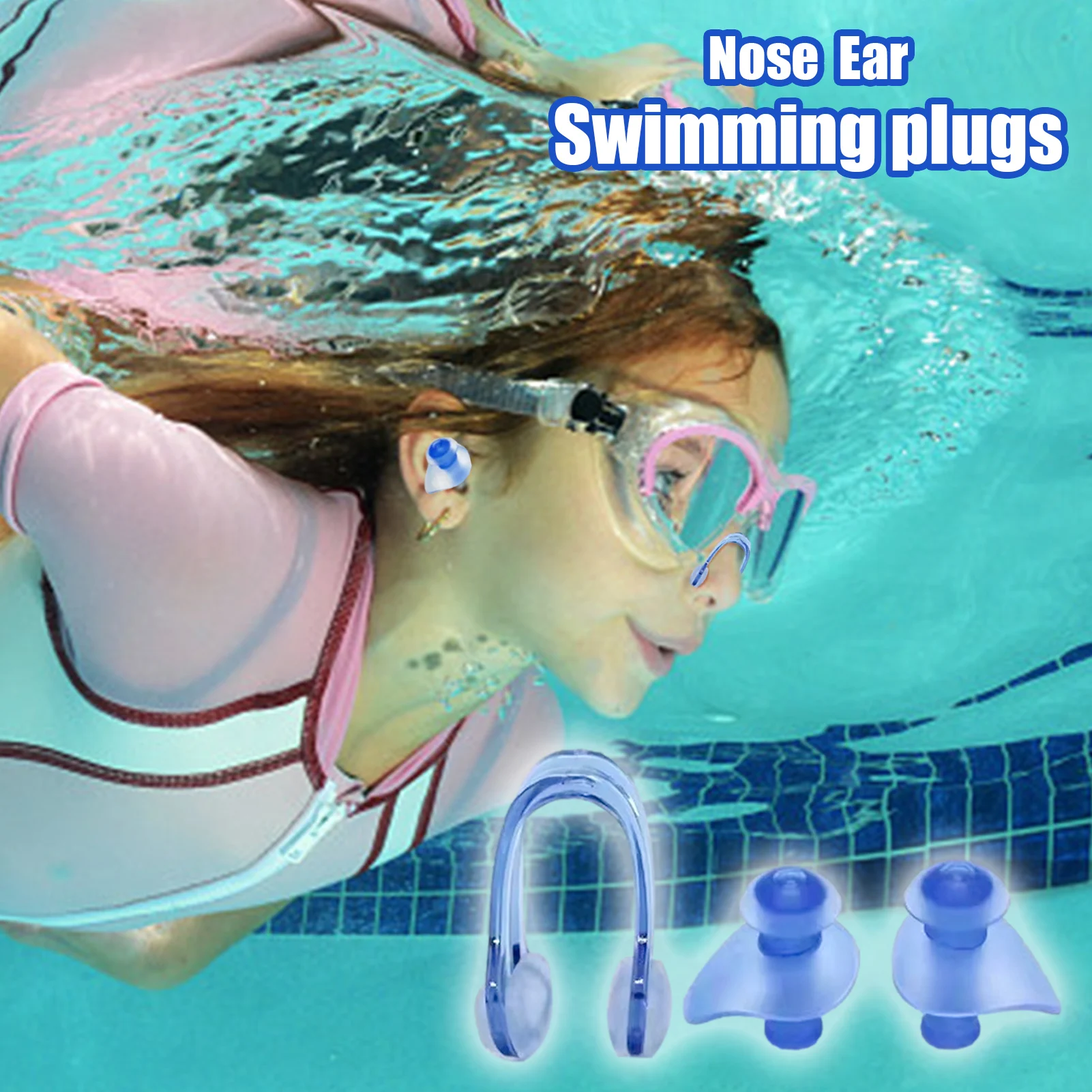 Silicone Swimming Earplugs For Kids Water Block Swimming Nose Clip and Ear Plugs Set Food-grade Silicone Gel Ear & Nose