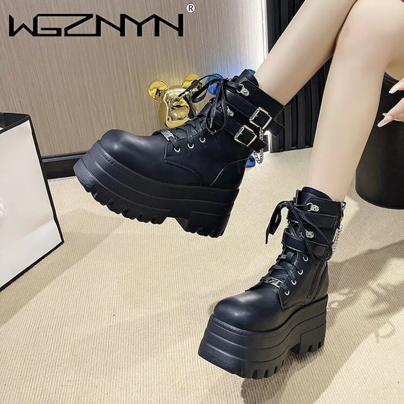 2024 Punk Gothic Platform Ankle Chelsea Boots Women New Rock Emo Chunky Grunge Wedges Motorcyccle Shoes Big Sizes 42 Booty Woman