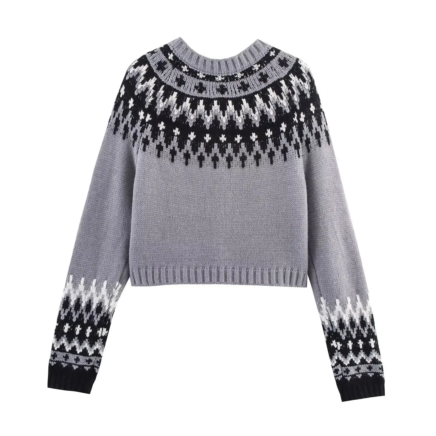 European and American early autumn simple jacquard and age-reducing girl-style short knitted sweater cardigan jacket