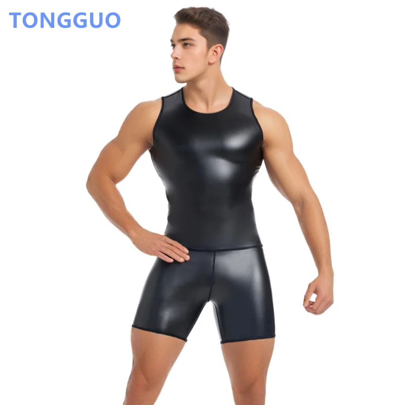 Cool Boy Men Faux Leather Vest Undershirt Tank Top Sleeveless Shirt Waistcoats Body Shapers Slim Underwear Waist trainer Corsets