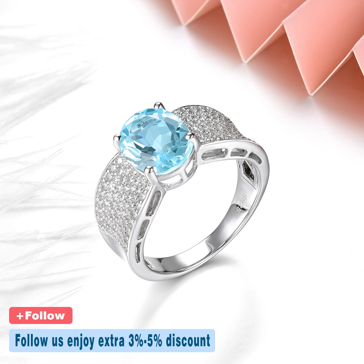 Genuine Sky Blue Topaz Silver Ring 3.5 Carats Natural Topaz Unisex Style Fine Jewelry Simple Classic Design S925 Jewelrys