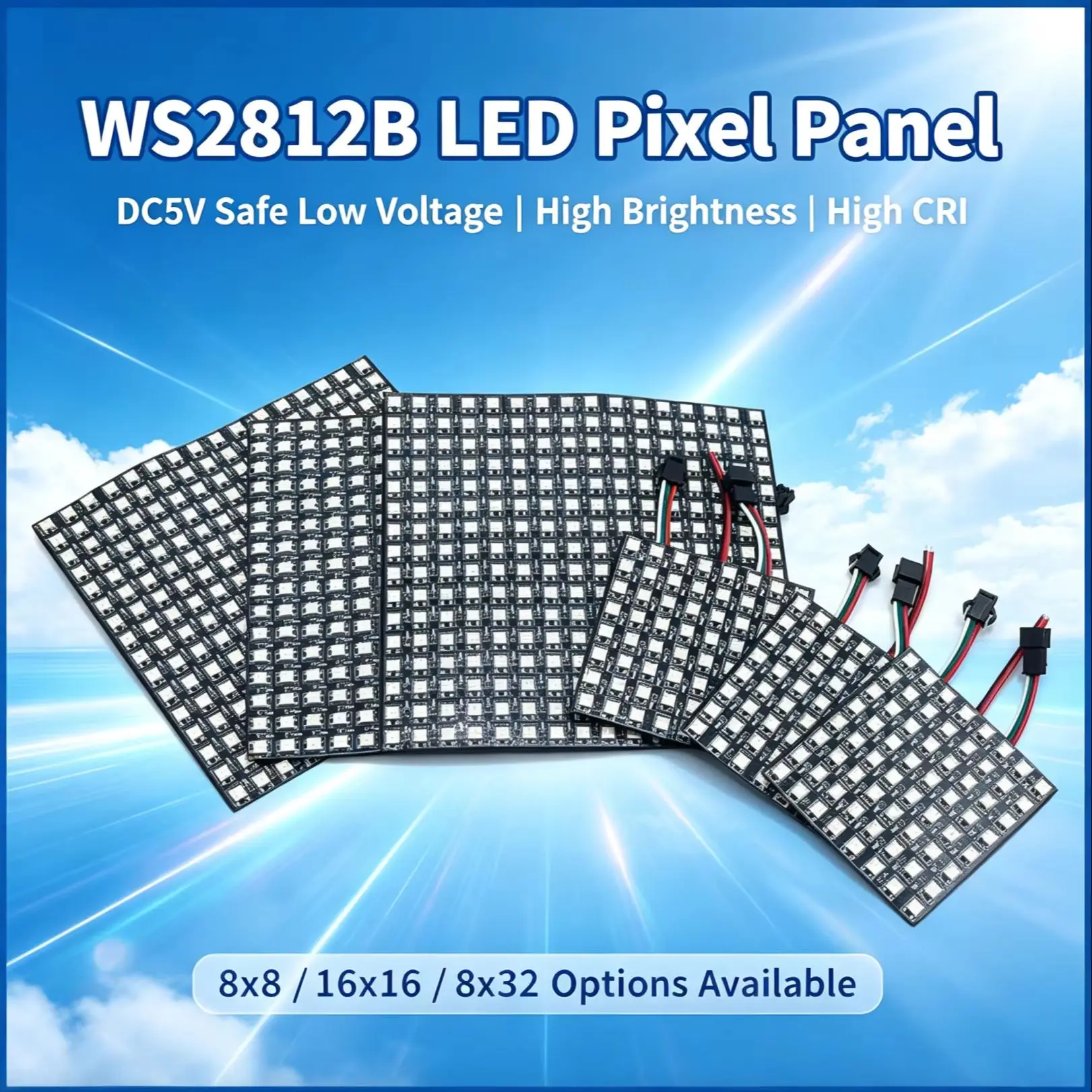 LED Full Color Flexible Soft Screen WS2812B Pixel Display Programmable Dot Matrix 8x8 8x32 16x16 Panel