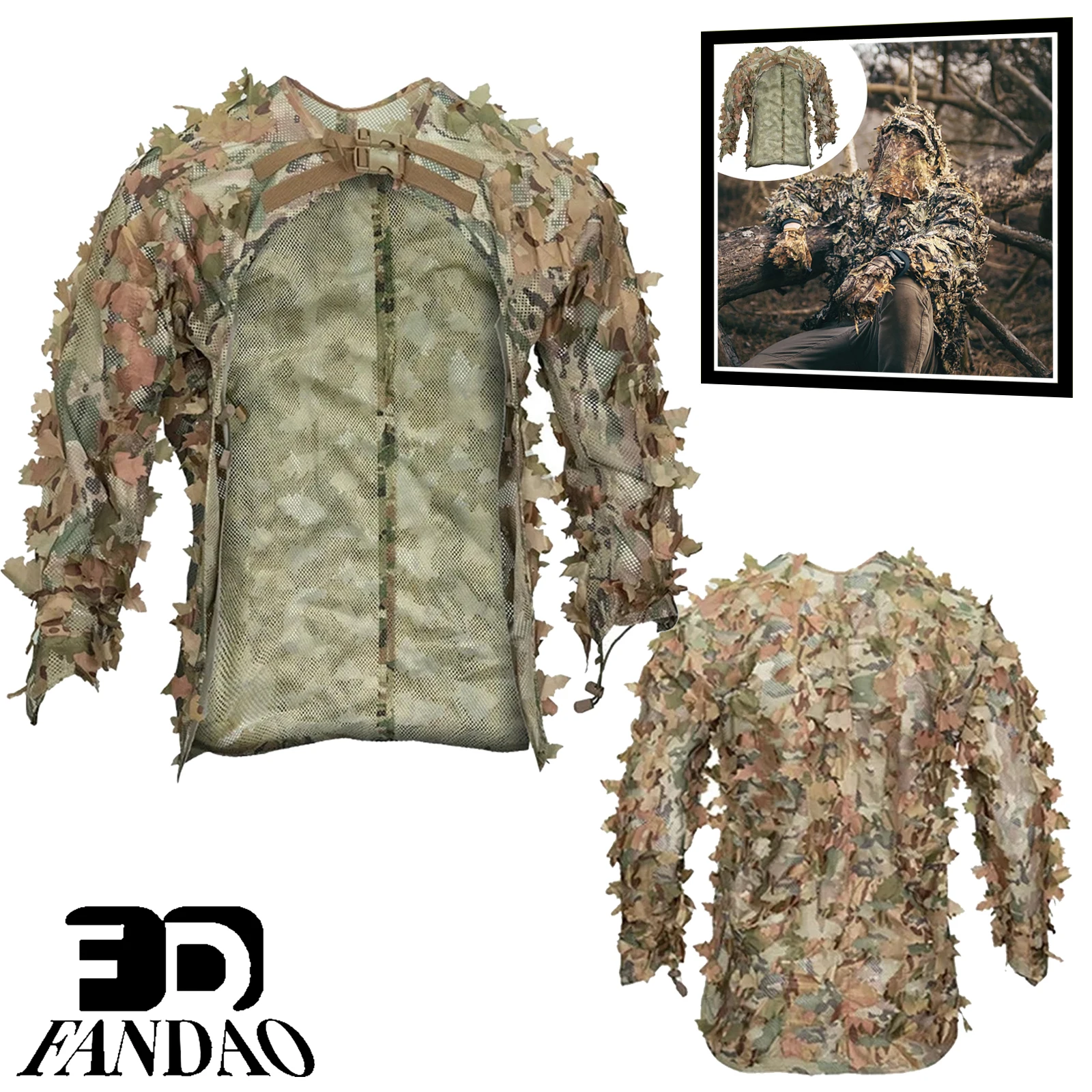 

Leaf Camouflage Mesh Camouflage Suit,Cloak Jungle Hunting Clothes,Lightweight Breathable Skin-Friendly Airsoft Hunting Coveralls