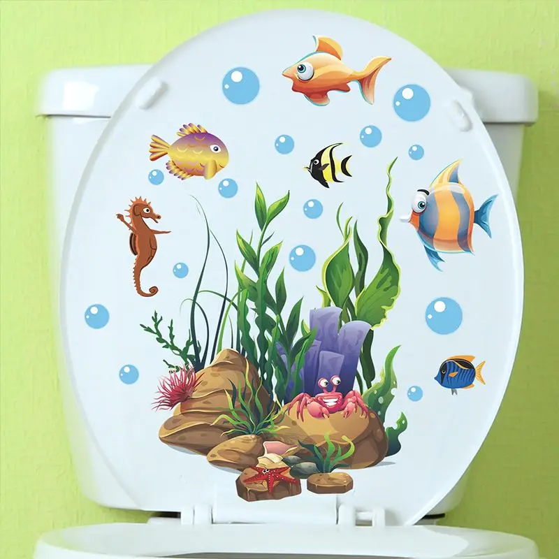 Seabed Animals Corals Aquatic Plants Wall Sticker Bathroom Toilet Decor Living Room Refrigerator Home Decoration Decals M1403