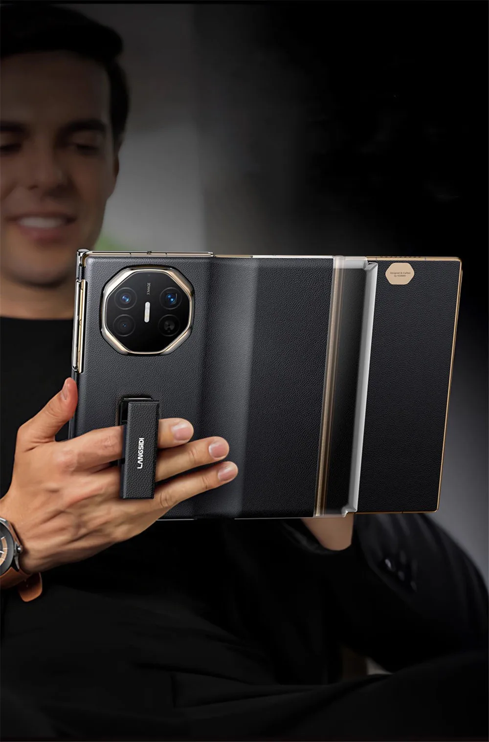 

Магнитный чехол из натуральной кожи наппа для Huawei Mate XT XTs, чехол с ремешком и видом на окно