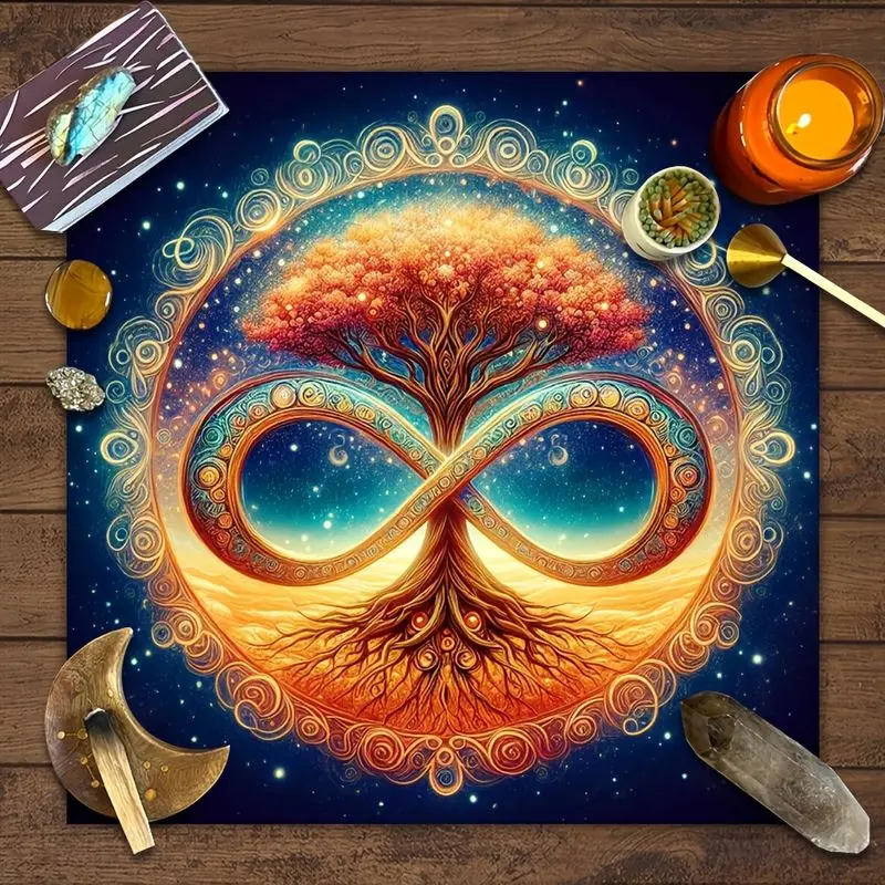 VIKAMA Infinite Symbol Tree of Life Tarot Tablecloth Mysterious Divination Altar Cloth Ritual Table Mat Background Cloth