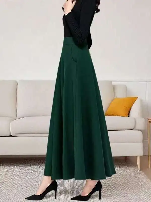 

Slimming High Waist A-Line Midi Skirt for plus Size Women Spring Autumn Flowy Casual Korean Sle Polyester Fabric Skirt