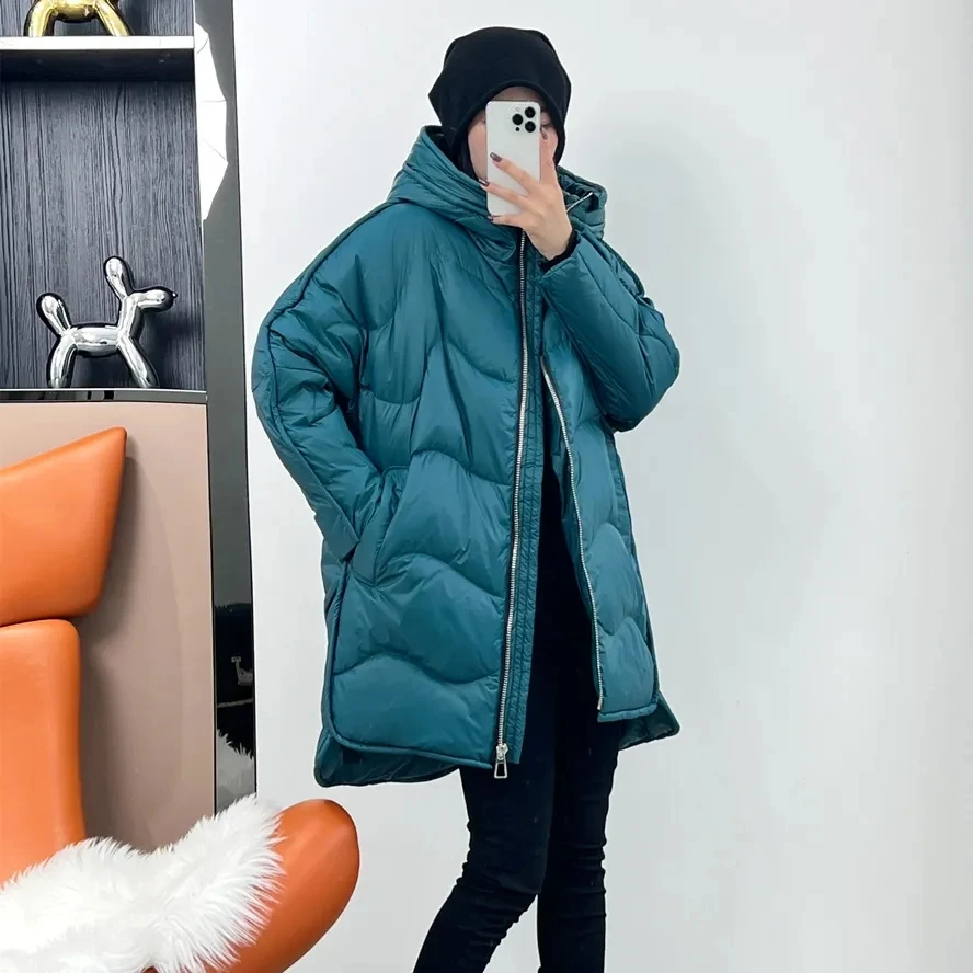 Oversized Down Jacket Women\'s 2024 Winter New Loose White duck down Jacket Thicken Warm Female Hooded Parka Overcoat Casual Wear