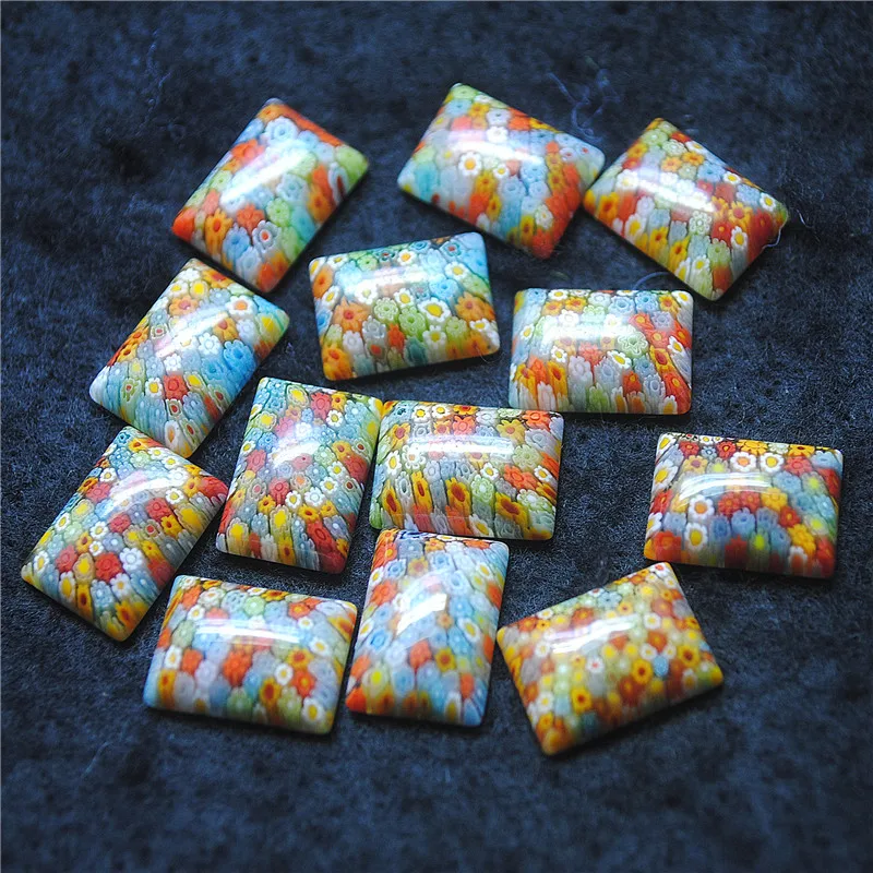 13PCS 10X14MM New Flower Glass Cabochons Rectangle Shape DIY Jewelry Accessories Top Sells Loose Beads Cabs