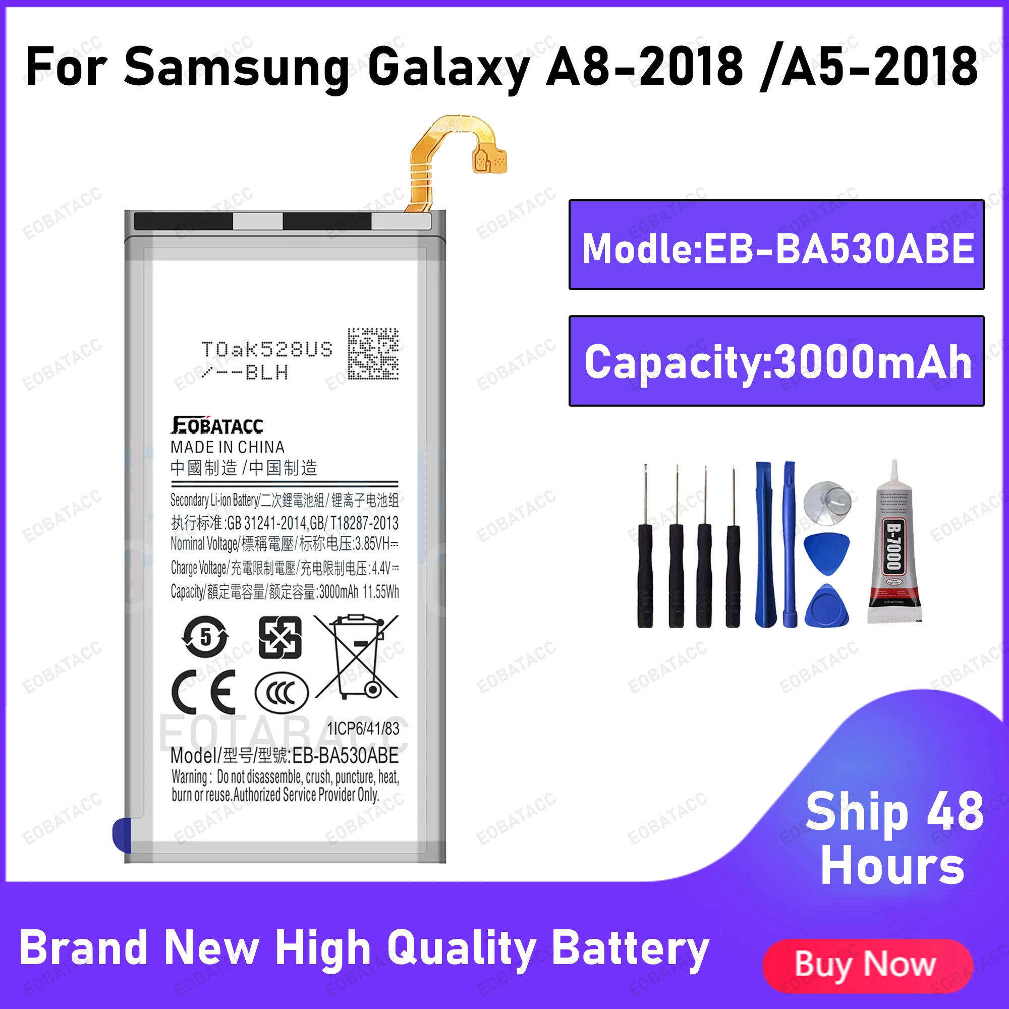 2026 Years Brand New EB-BA530ABE 3000mAh Battery For Samsung Galaxy A8 2018 A530 SM-A530 A530F A530K/L/S/W Batteries+Tools